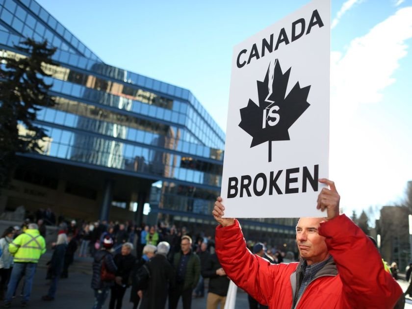 Protester at City Hall Calgary