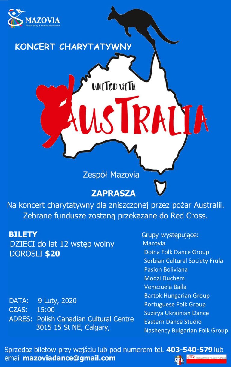 Zespól Mazovia koncert charytatywny na pomoc Australii poster