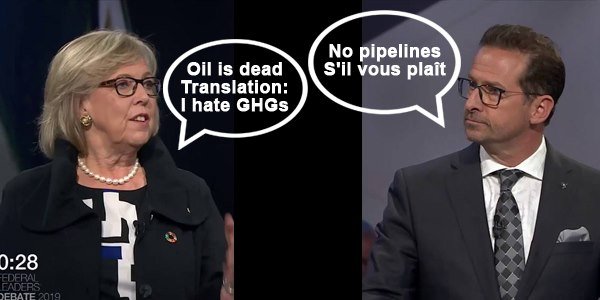 Oil is “dead” - Tak powiedziała Elizabeth May z Liderem Bloku Quebecois Yves-François Blanchet. 1
