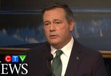 Alberta Premier Jason Kenney speaks during a press conference in Edmonton on February 24, 2020