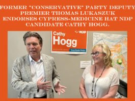 Former Conservative Party Deputy Premier Thomas Lukaszuk endorses Cypress-Medicine Hat NDP candidate Cathy Hogg.