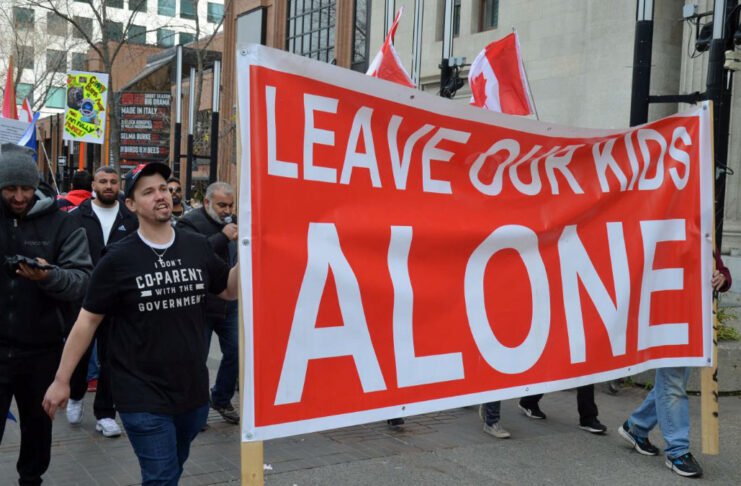 Leave our kids alone protesters marching on Stephen Avenue. Photo by Krzysztof Daun