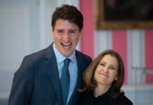 Trudeau and Freeland happy
