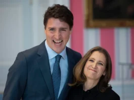 Trudeau and Freeland happy