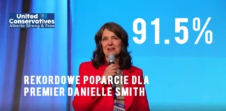 Premier Alberty Danielle Smith otrzymała 91,5% poparcia dla swojego przywództwa od członków Zjednoczonej Partii Konserwatywnej