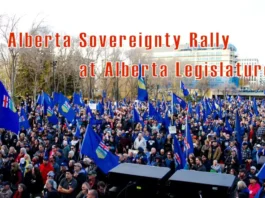 Krzysztof Daun – Wiec na rzecz suwerenności Alberty przed budynkiem parlamentu prowincji Alberta. Alberta Sovereignty Rally at Alberta Legislature