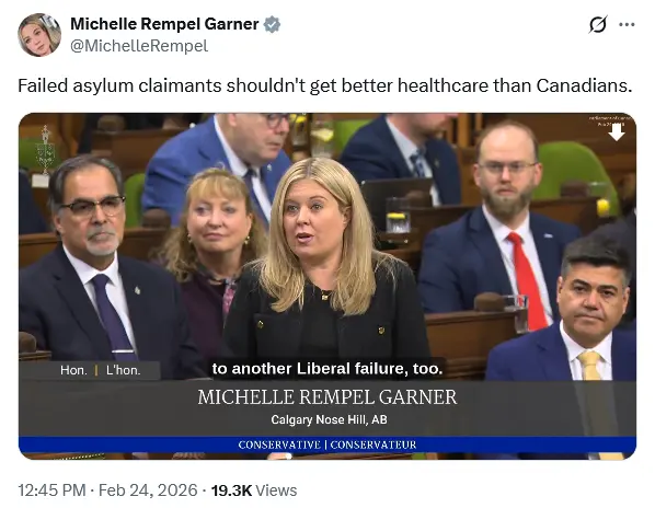 MP Michelle Rempel Garner on X Failed asylum claimants shouldn't get better healthcare than Canadians