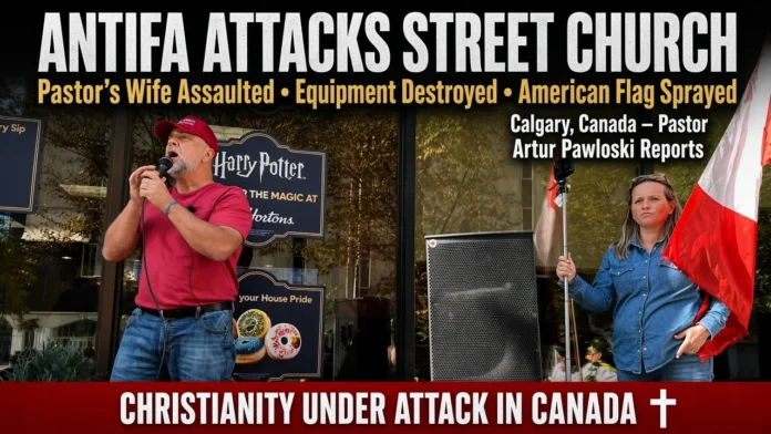 Antifa Attacks Street Church top Antifa atakuje Street Church w Calgary.